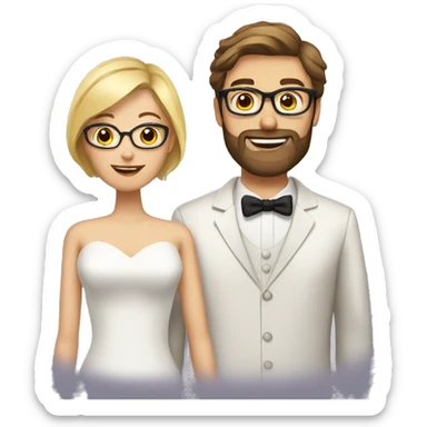 brown hair man with beard marrying a blond hair female with glasses sticker