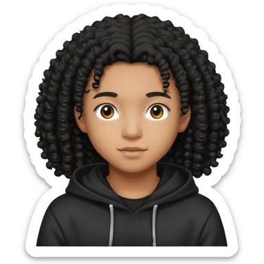 blasian teenager wearing a hoodie with black curly hair sticker