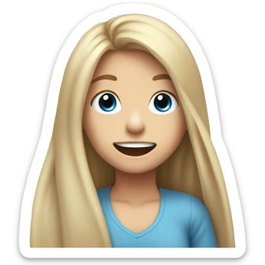 smiling girl with long hair with blue eyes, burping sticker