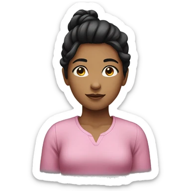 A girl with pink shirt and black hair sticker