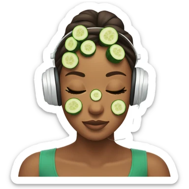 Girl relaxing with cucumbers in her eyes, bow in her hair and headphones  sticker