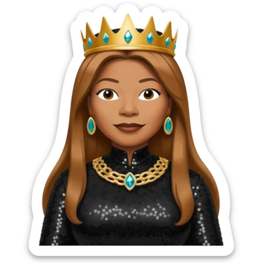Queen Latifah with long light brown hair, black sequin outfit sticker
