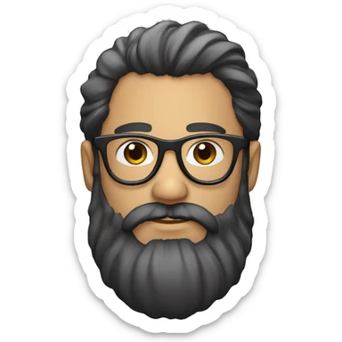 man w beard and long hair. With glasses and black hair sticker