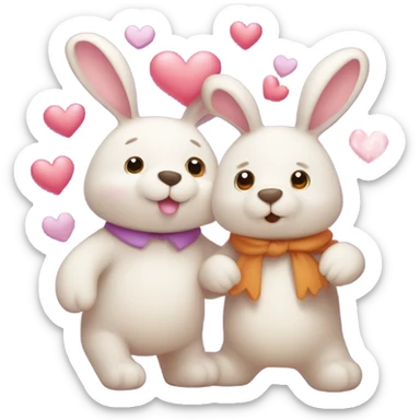 Bunny and a bear with hearts sticker