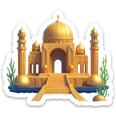 futuristic Anunnaki golden underwater base with multiple domes and ornate pillars, full architectural structure sticker
