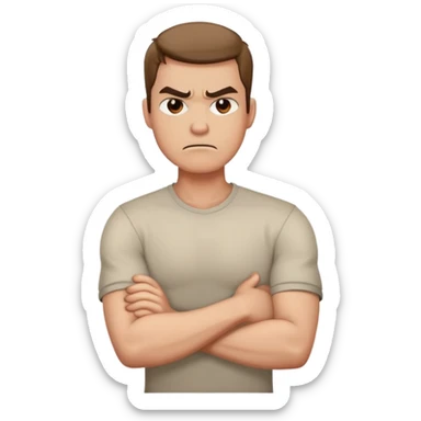 man arms crossed holding neck angry sticker
