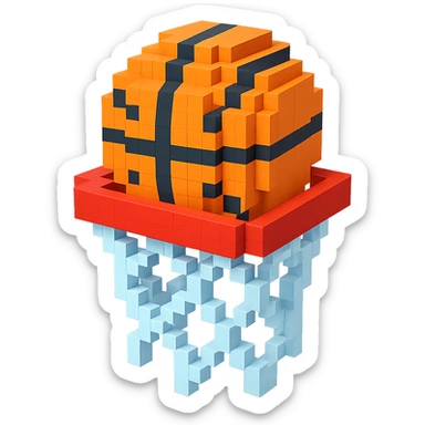 Voxel-style basketball in a net, no background, variation 5. sticker