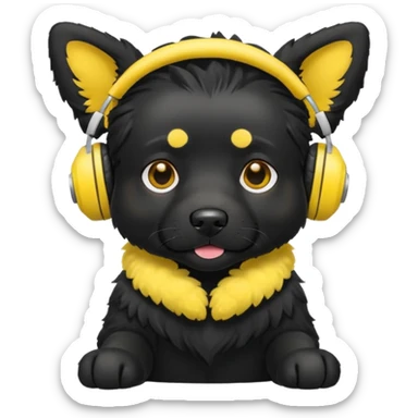 stylish black dog wearing yellow headohones sticker