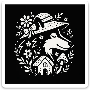 Give the Overwolf logo a cute cottagecore makeover, while maintaining the black and white aesthetic sticker