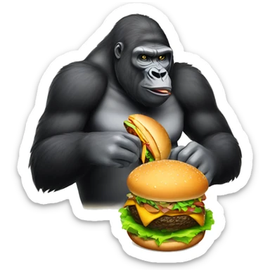 Silverback gorilla eating a hamburger sticker
