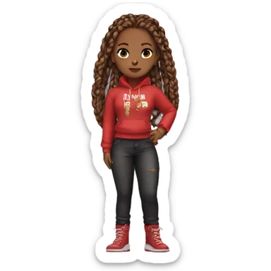 Brown skin girl baddie with red jayda wads braids and and in a baddie outfit with a cute chain sticker