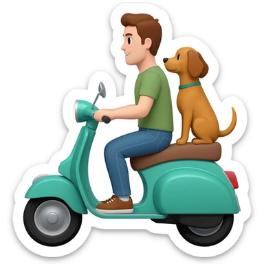 man and his pet dog riding a vespa sticker