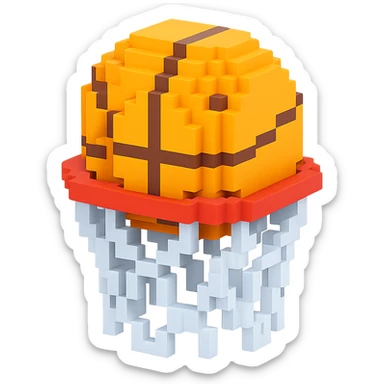 Voxel-style basketball in a net, variation 4 sticker