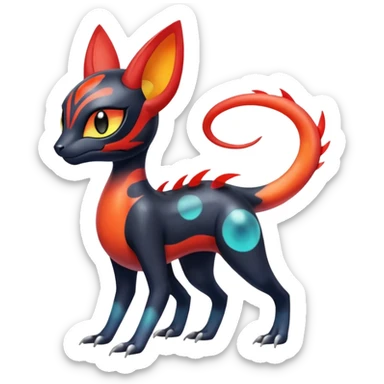 Colorful Translucent Tricky Hot Handsome Meloetta-Salandit-Litten-Pokémon-Fakémon-fusion-hybrid-creature sticker