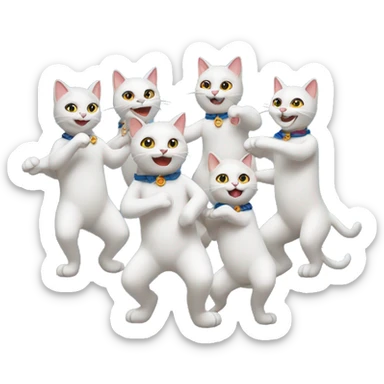 6 cats dancing the conga in a line sticker