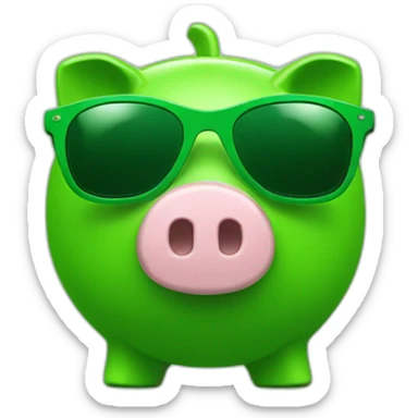 green piggybank with green sunglasses sticker
