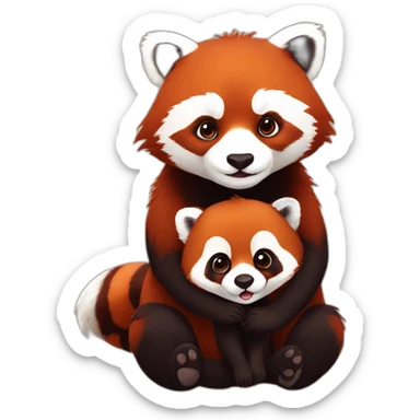 red panda holding a baby red panda sticker
