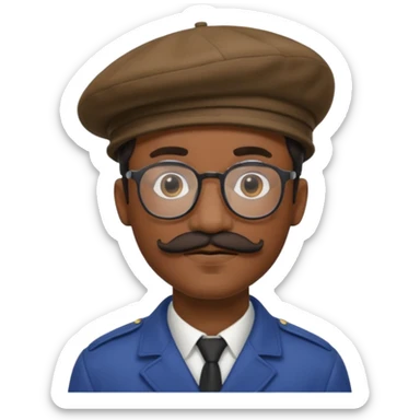 A black man with a mustache, wearing glasses, and a beret tilted to the right. sticker