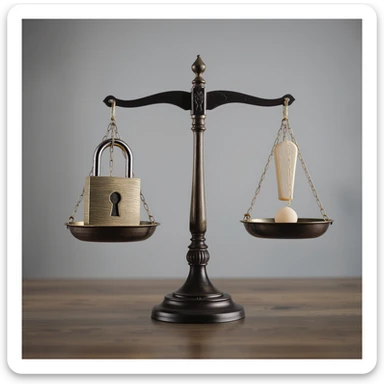 security and risk management, scales balancing a lock and exclamation mark, professional style sticker