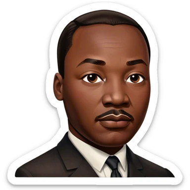 Cinematic Realistic Martin Luther King Jr. Portrait Emoji, depicted as a compassionate determined civil rights leader in period attire with a powerful gaze, rendered with rich textures and inspiring dynamic lighting that captures his historic legacy. sticker