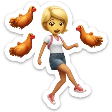 a girl flying with two bbq chicken wings on her back and holding two bbq chicken wings on her hand sticker