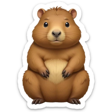 cinematic-capybara-realistic-full-body-sitting-emoji,-plump-and-relaxed-body-soaking-in-the-warm-sun,-short-brown-fur-slightly-ruffled,-head-tilted-dramatically,-calm-expressive-eyes-exuding-serene-wisdom,-simplified-yet-realistic-focused-features,-highly-detailed,-glowing-with-an-almost-sarcastic-glow sticker