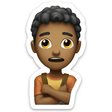 Scared boy getting attacked by a tree sticker