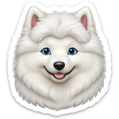 fluffy white Samoyed dog with blue eyes, smiling sticker