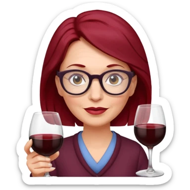female older mom with dark wine-red hair, glasses sticker