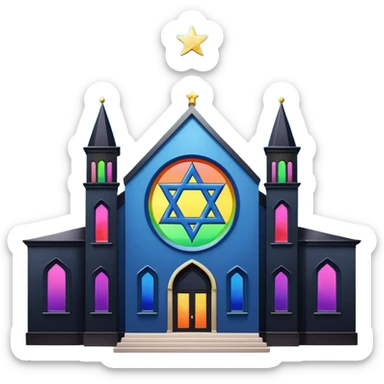 jewish synagogue temple in dark goth aesthetic style with black building and rainbow tint glass windows and star of david sticker