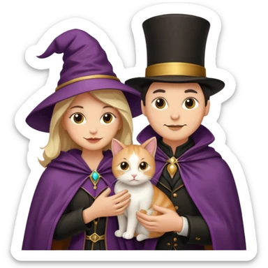 magician couple and their pet cat sticker
