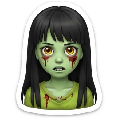 Zombie emoji girl, light green skin, black long hair with bangs sticker
