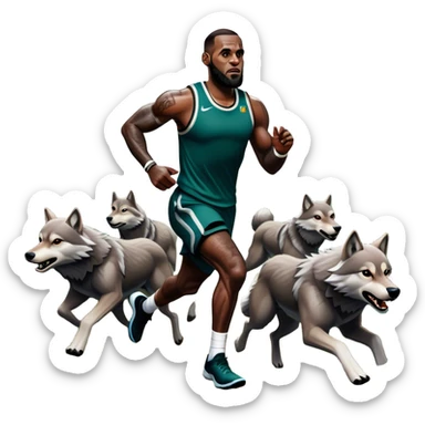 LeBron James running with a pack of wolves in a dark forest  sticker