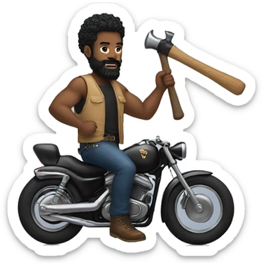 a black man has black beard, black mohawk hair, rides a hog, and hammer in his hand sticker