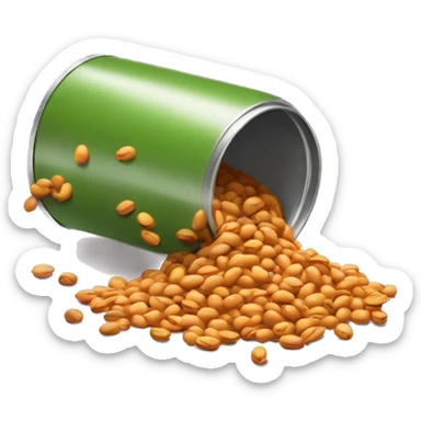A can full of beans that have been spilt  sticker