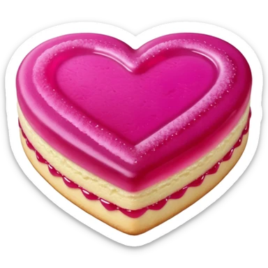 Realistic shortbread cookie in the shape of a heart with Fuchsia color jelly middle filling and sprinkled powder sugar on top. sticker