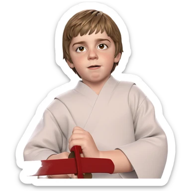 sword-wielding boy with ofuda sticker
