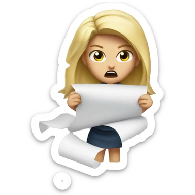 angry blonde girl ripping up paper sticker