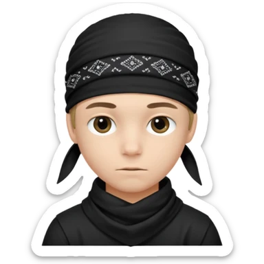 Make a boy wearing black bandana with some design on it  sticker