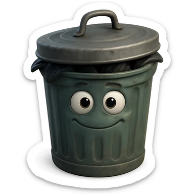 Draw a Pixar-style trash can. The trash can should be visible from the front and top. sticker