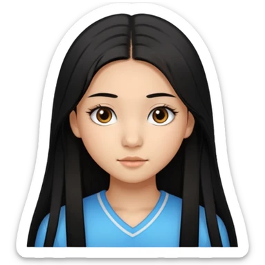 a tan chinese-american 15 year old girl with middle part long straight black hair down to her chest dark brown eyes. .eyelashes  sticker