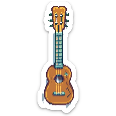 ukelele, pixel art style, retro and simple sticker