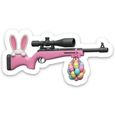 easter theme sniper rifle like with bunny ears and eggs and pink and a tie bow sticker