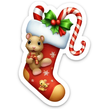 Cute Christmas stocking with a little mouse, a candy cane, and presents sticker