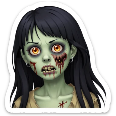 Emoji de zumbi mulher de cabelo comprido preto franja e piercing no septo sticker