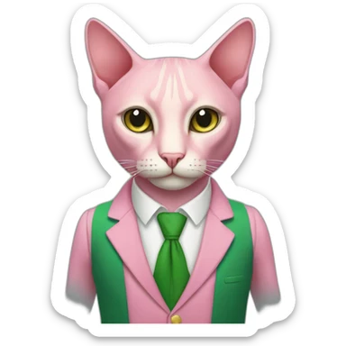 Pink cat Sphinx In a green suit sticker