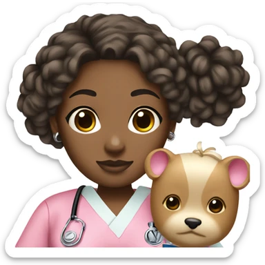 Nurse with white girl black messy bun pink scrubs Louis Vuitton bag  sticker