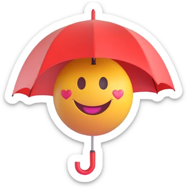3D smiley emoji, round shape, in love: under heart-patterned umbrella, smiling face, no body sticker