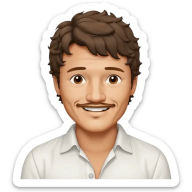 Pedro pascal looking really steamy and sexy smiling in an opened white button down shirt with perfect ringlets short hair  sticker