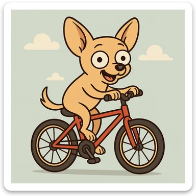 a small chihuahua pedaling a bicycle, cheerful mood sticker